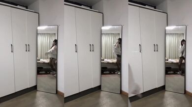 【极品稀缺魔手外购】最新《疯狂抖音》新篇之《笑喷了》美女出场健身打拳 打着打着地上就湿了 内裤都不穿 (9)